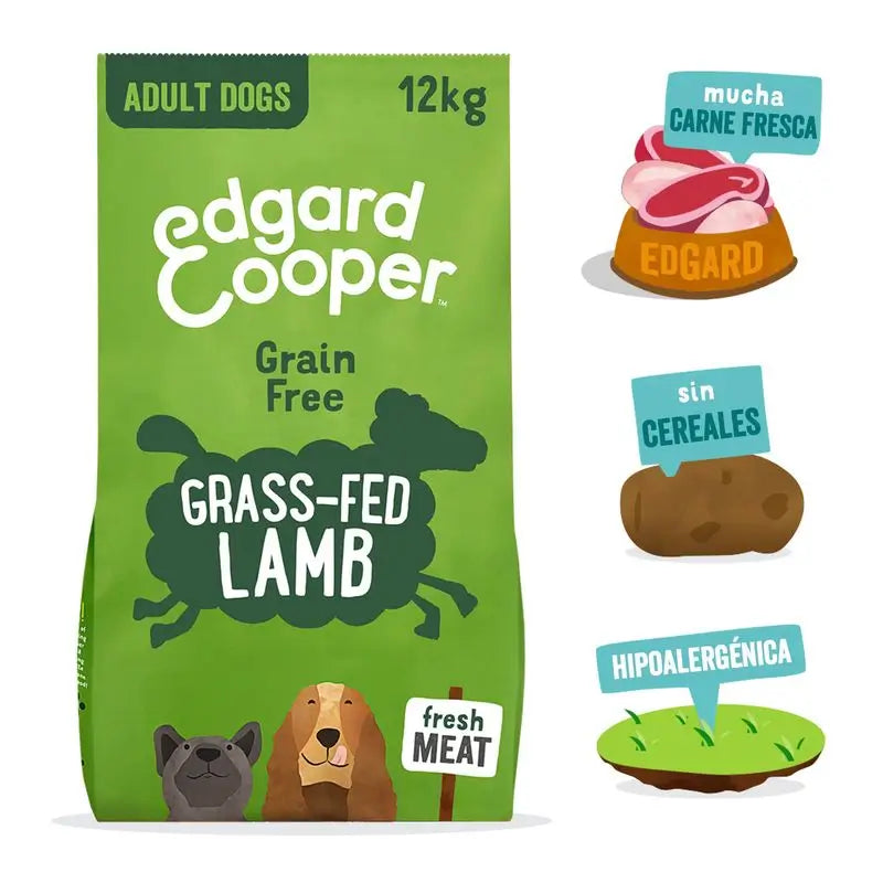 Edgar & Cooper Pienso Para Perros 12kg Cordero Alimentado Con Pasto, Manzana, Zanahoria, Remolacha Y Arándanos Frescos