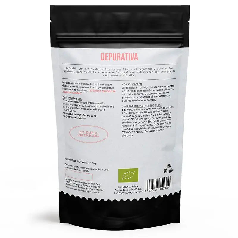 Edward Fields Tea Infusión Detox Con Cola De Caballo Ecológica A Granel 30 Tazas Sin Teina , 50 gr