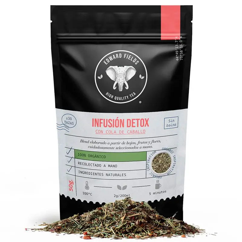 Edward Fields Tea Infusión Detox Con Cola De Caballo Ecológica A Granel 30 Tazas Sin Teina , 50 gr