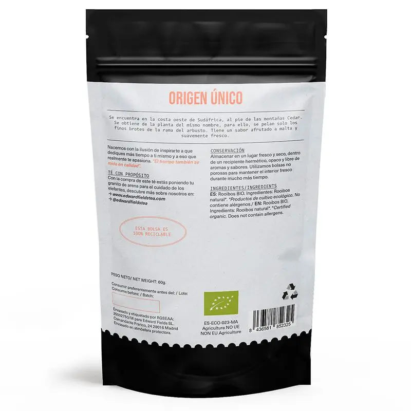 Edward Fields Tea Infusión Rooibos  Ecológico A Granel 25 Tazas Sin Teina , 60 gr