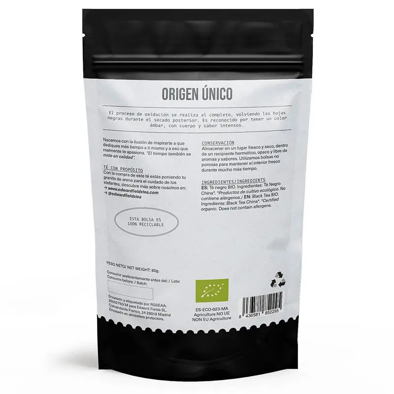 Edward Fields Tea Té Negro  Ecológico A Granel 30 Tazas , 60 gr