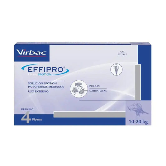 Effipro 134 Mg Spot-On Perros Medianos 10-20kg, 4 Pipetas