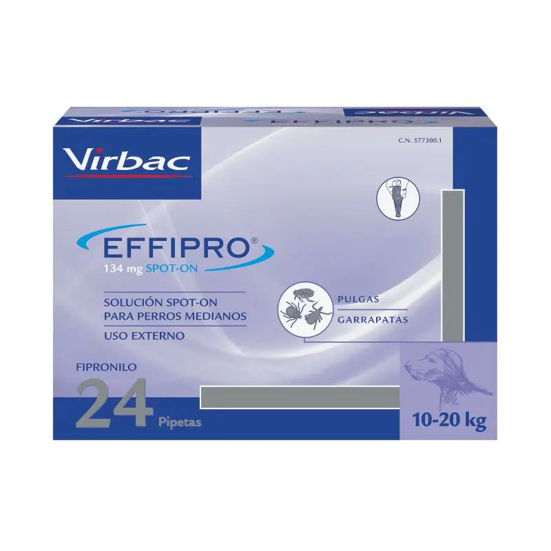 Effipro 134 Mg Spot-On Perros Medianos 10-20 kg, 24 Pipetas