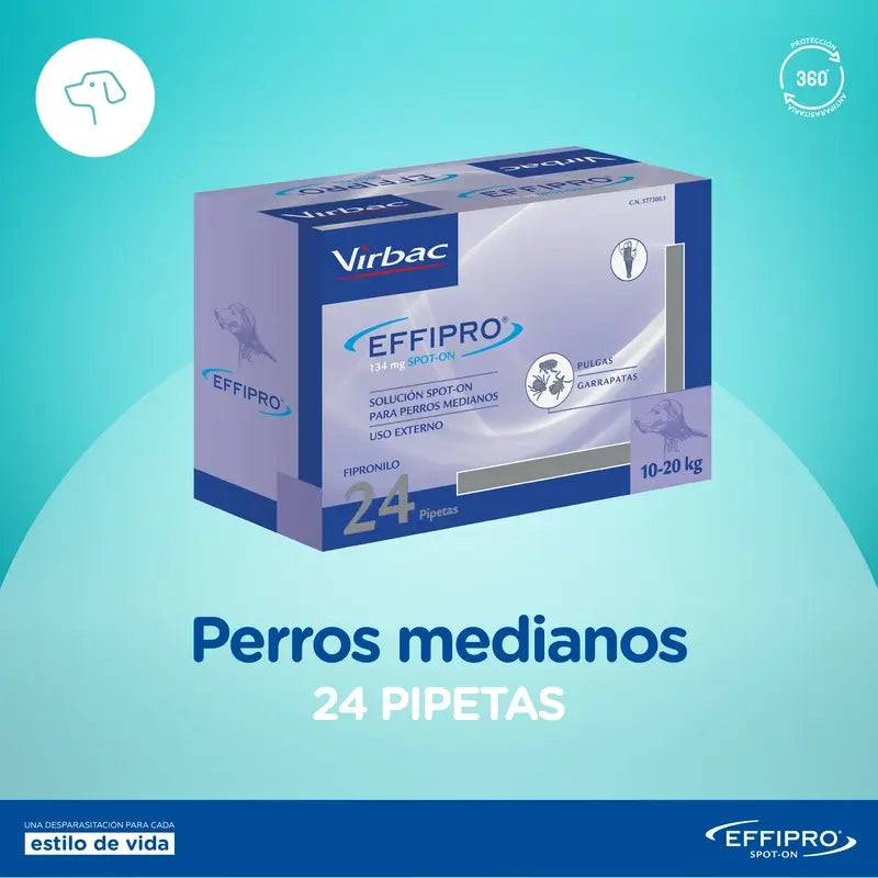 Effipro 134 Mg Spot-On Perros Medianos 10-20 kg, 24 Pipetas