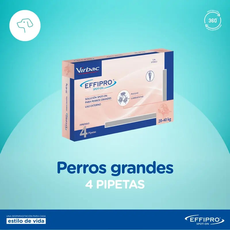 Effipro 268 Mg Spot-On Perros Grandes 20-40Kg, 4 Pipetas