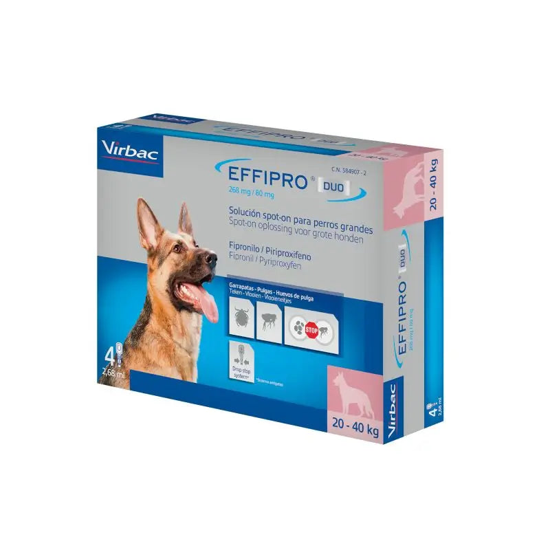 Effipro Duo Spot-On Perro Grande 20-40Kg, 4 Pipetas