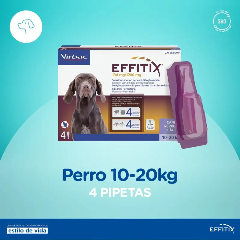 Effitix M Antiparasitarios Perros Medianos 10-20 Kg, 4 Pipetas