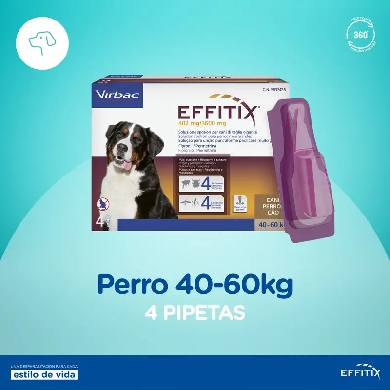 Effitix XL Antiparasitarios Perros Muy Grandes +40 Kg, 4 Pipetas