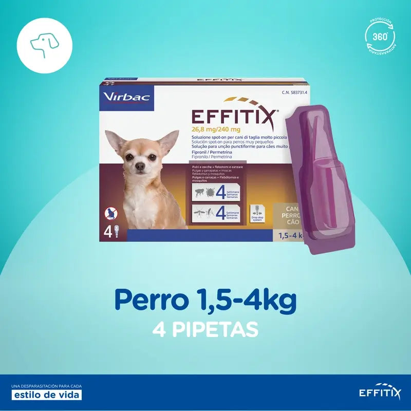 Effitix Xs Antiparasitarios Perros Muy Pequeños 1,5-4 Kg, 4 Pipetas