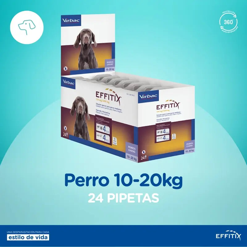 Effitix M Antiparasitarios Perros Medianos 10-20 Kg, 24 Pipetas