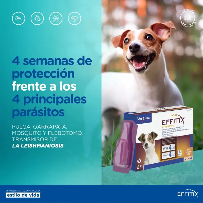 Effitix S Antiparasitarios Perros Pequeños 4-10 Kg, 4 Pipetas