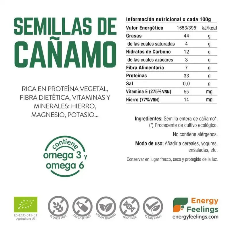 Energy Feelings Cañamo Semilla 500Gr. Eco Vegan Sg**