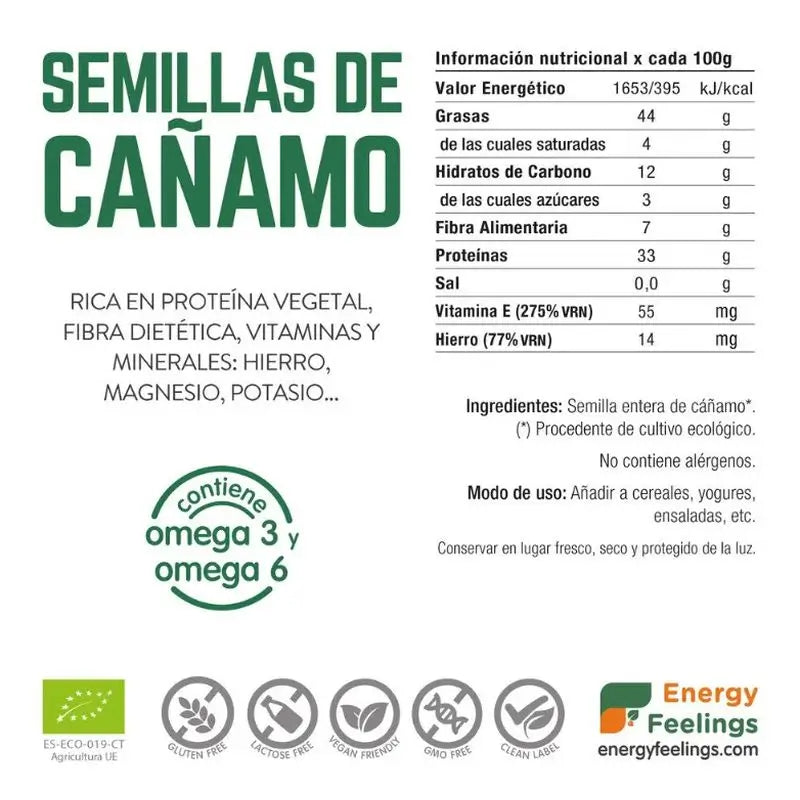 Energy Feelings Cañamo Semillas 1Kg. Eco Vegan Sg