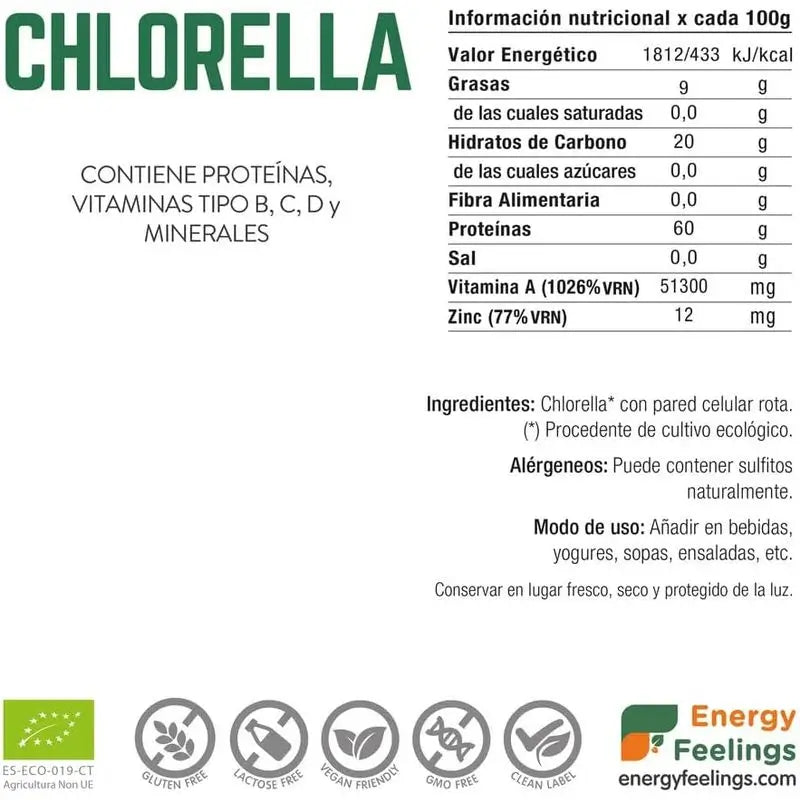 Energy Feelings Chlorella Polvo 100Gr. Eco Vegan Sg