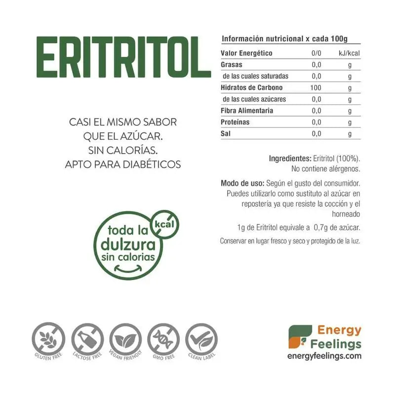 Energy Feelings Eritritol Polvo 1Kg. Vegan Sg