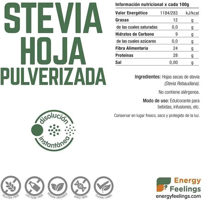 Energy Feelings Estevia Hoja Pulverizada 100Gr. Vegan Sg