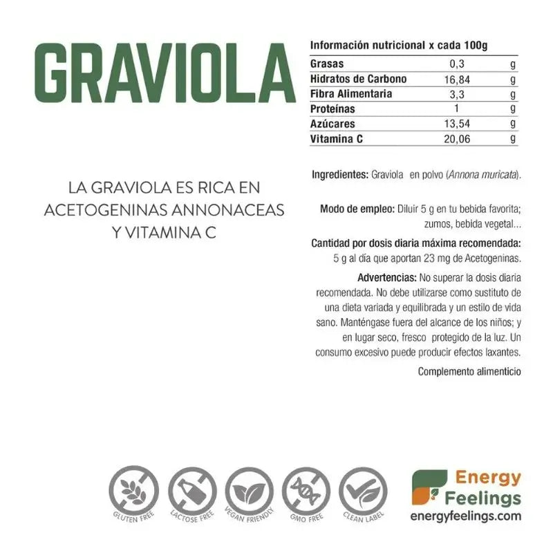 Energy Feelings Graviola Polvo 1Kg. Vegan Sg