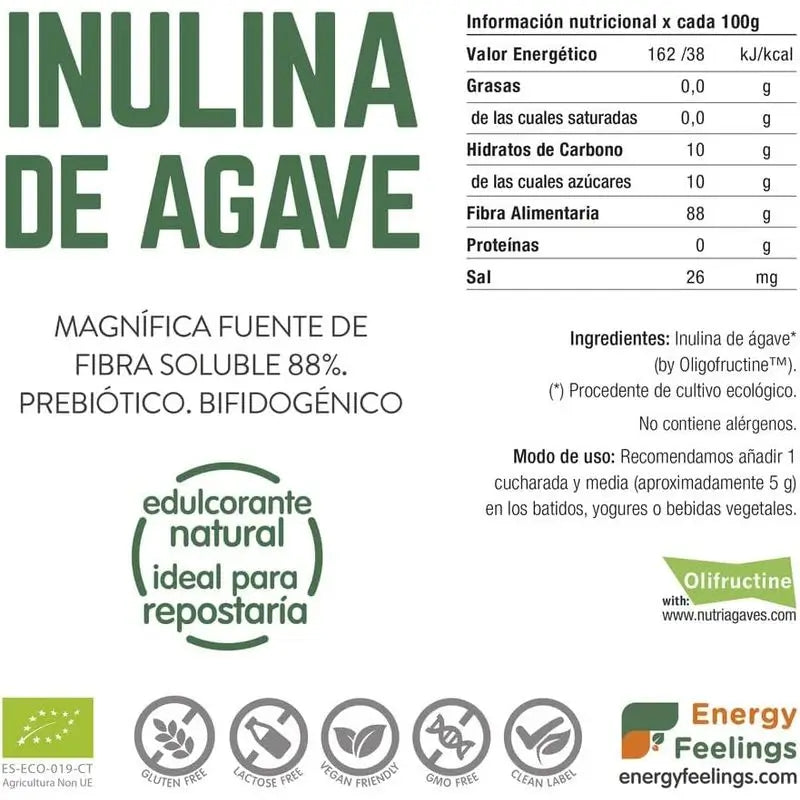 Energy Feelings Inulina De Agave Polvo 1Kg. Eco Vegan