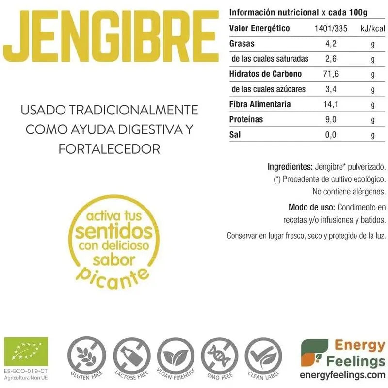 Energy Feelings Jengibre Polvo 1Kg. Eco Vegan Sg