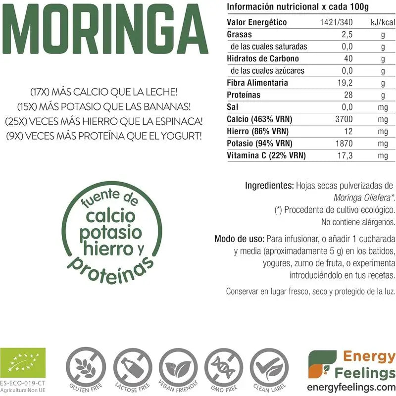 Energy Feelings Moringa Polvo 1Kg. Eco Vegan Sg