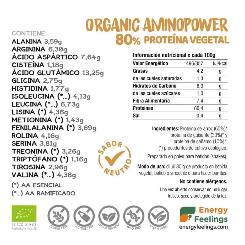 Energy Feelings Organic Aminopower 80% Neutro 200Gr. Eco Vegan Sg