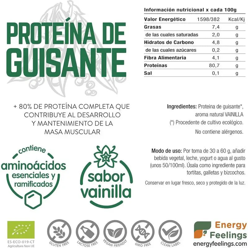 Energy Feelings Proteina De Guisante Vainilla 1Kg. Eco Vegan Sg