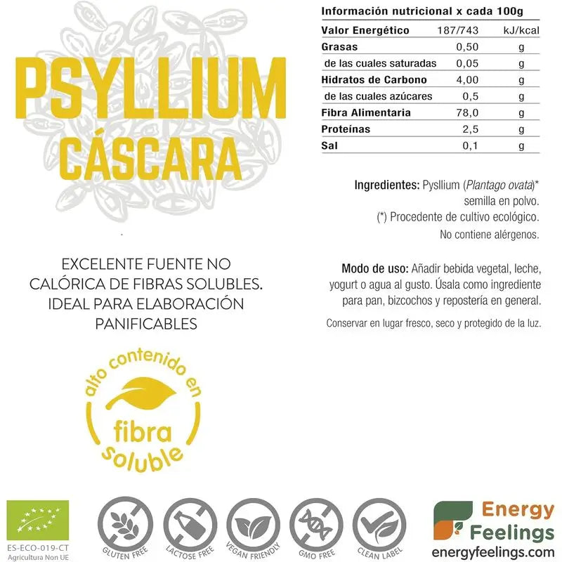 Energy Feelings Psyllium Entero Cascara 200Gr. Eco Vegan Sg