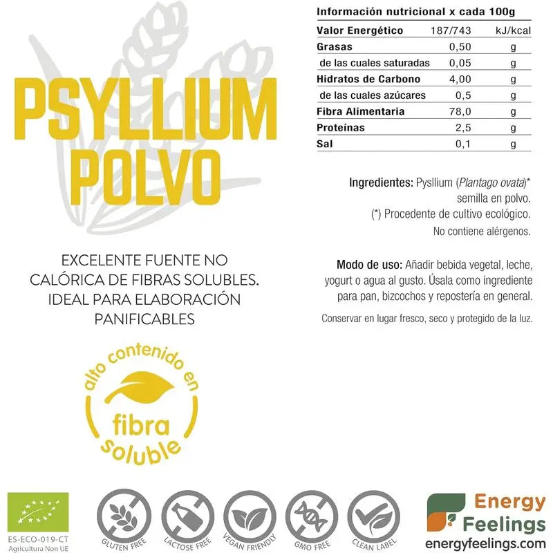 Energy Feelings Psyllium Polvo 200Gr. Eco Vegan Sg