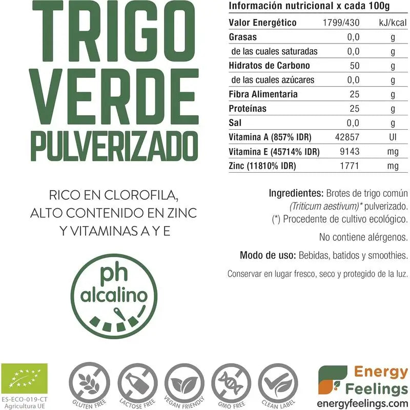 Energy Feelings Trigo Verde Pulverizado 1Kg. Eco Vegan Sg