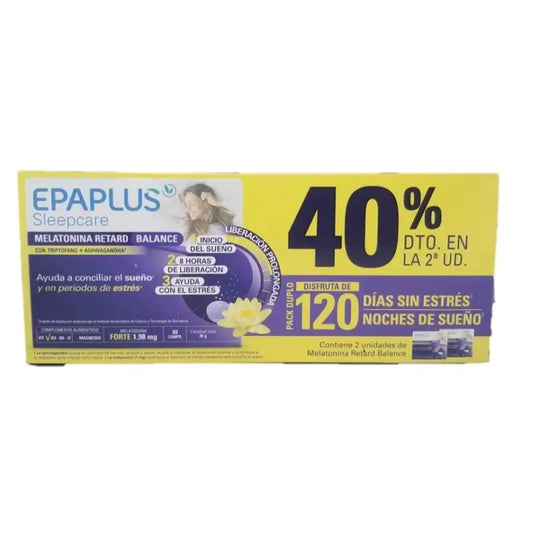 Epaplus Sleepcare pack Melatonina Retard Balance Con Triptófano, 31 gramos, 120 comprimidos