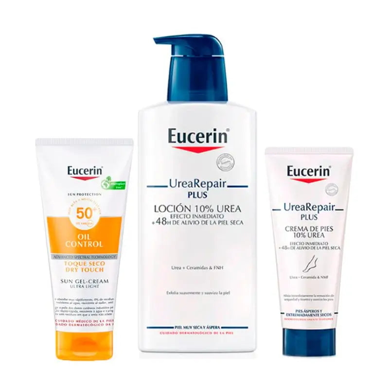 Eucerin Pack Gel Cream Dry Touch Spf 50, 200Ml, Repair Crema De Pies 100Ml, Urea Locion 10% 400 Ml