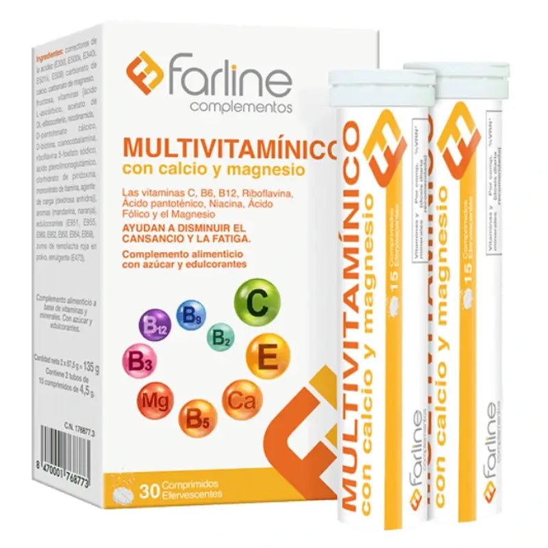 Farline Multivitamínico Con Calcio Y Magnesio, 30 comprimidos esfervescentes