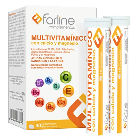 Farline Multivitamínico Con Calcio Y Magnesio, 30 comprimidos esfervescentes