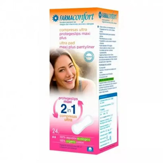 Farmaconfort 2 En 1: Protegeslips Maxi Plus / Compresa Ultra, 24 unidades