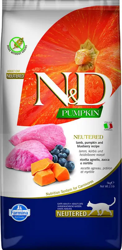 Farmina N&D Cat Calabaza Neutered Cordero Arandano 5Kg   , pienso para gatos