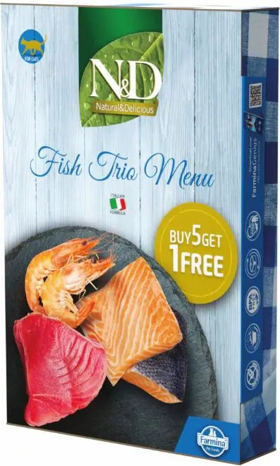 Farmina N&D Cat Natural Fish Trio Menu 6X70Gr, comida húmeda para gatos