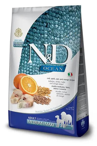 Farmina N&D Dog Ocean Low Grain Medium Maxi Bacalao 12Kg, pienso para perros