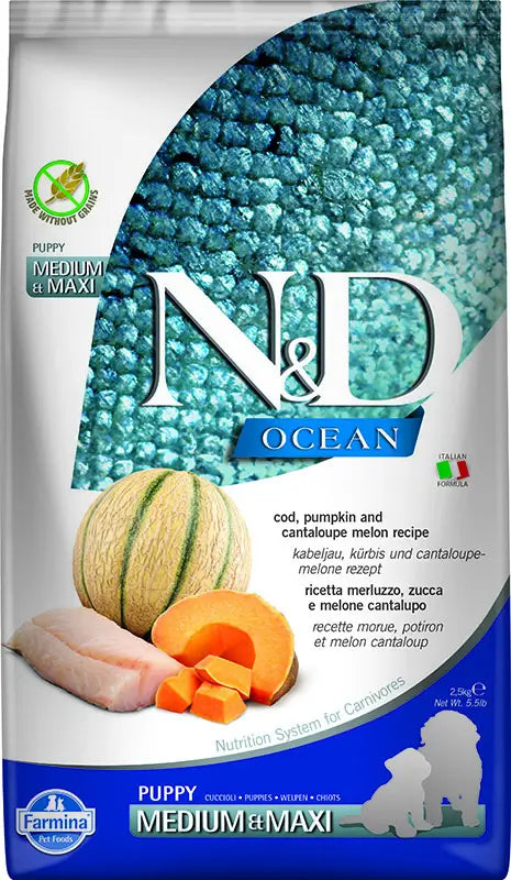 Farmina N&D Dog Ocean Puppy Bacalao Calabaza Medium Maxi 2,5Kg, pienso para perros cachorros