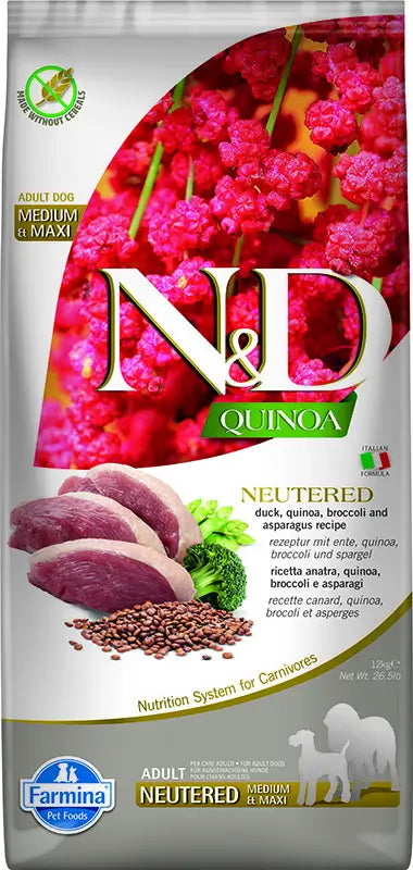 Farmina N&D Dog Quinoa Neutered Pato Medium Maxi 12Kg, pienso para perros