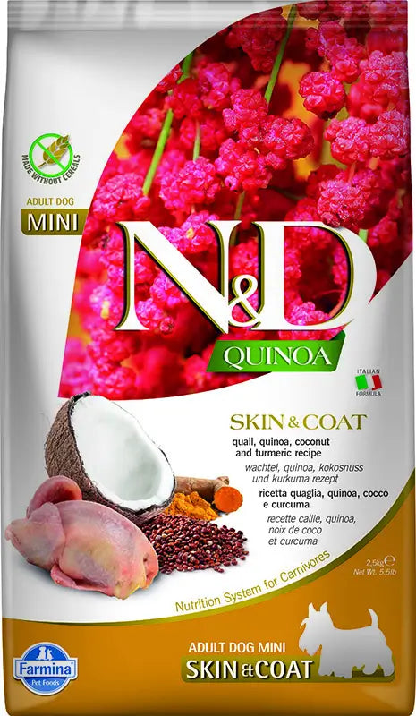 Farmina N&D Dog Quinoa Skin Coat Codorniz Mini 2,5Kg, pienso para perros