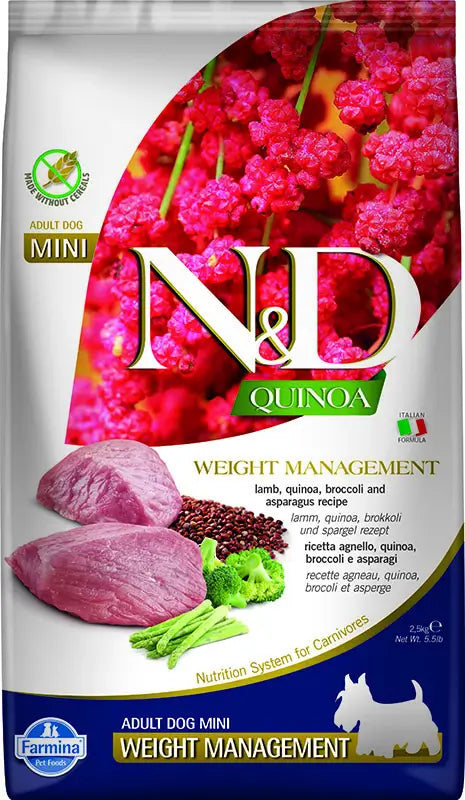 Farmina N&D Dog Quinoa Weight Management Cordero Mini 2,5Kg, pienso para perros