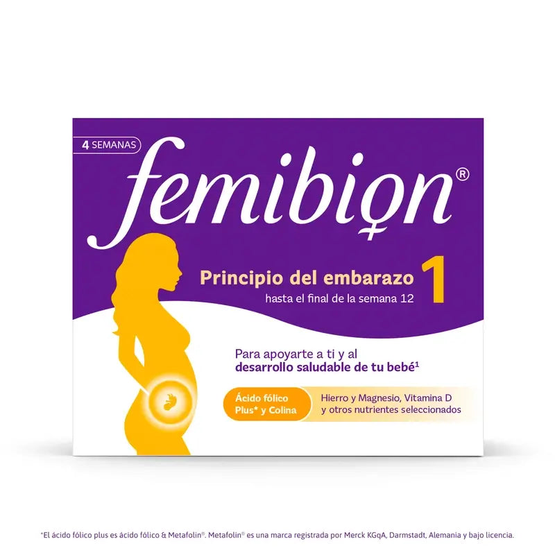 Femibion 1 Primer Trimestre Embarazo, Semanas 1-12, Ácido Fólico Plus,  28 Comprimidos