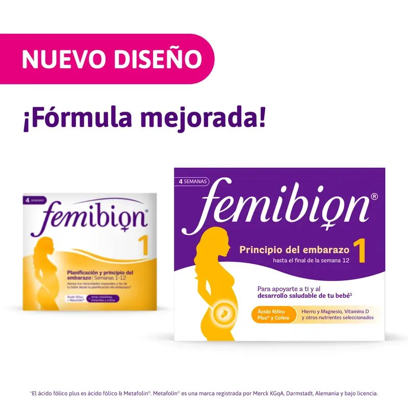 Femibion 1 Primer Trimestre Embarazo, Semanas 1-12, Ácido Fólico Plus,  28 Comprimidos