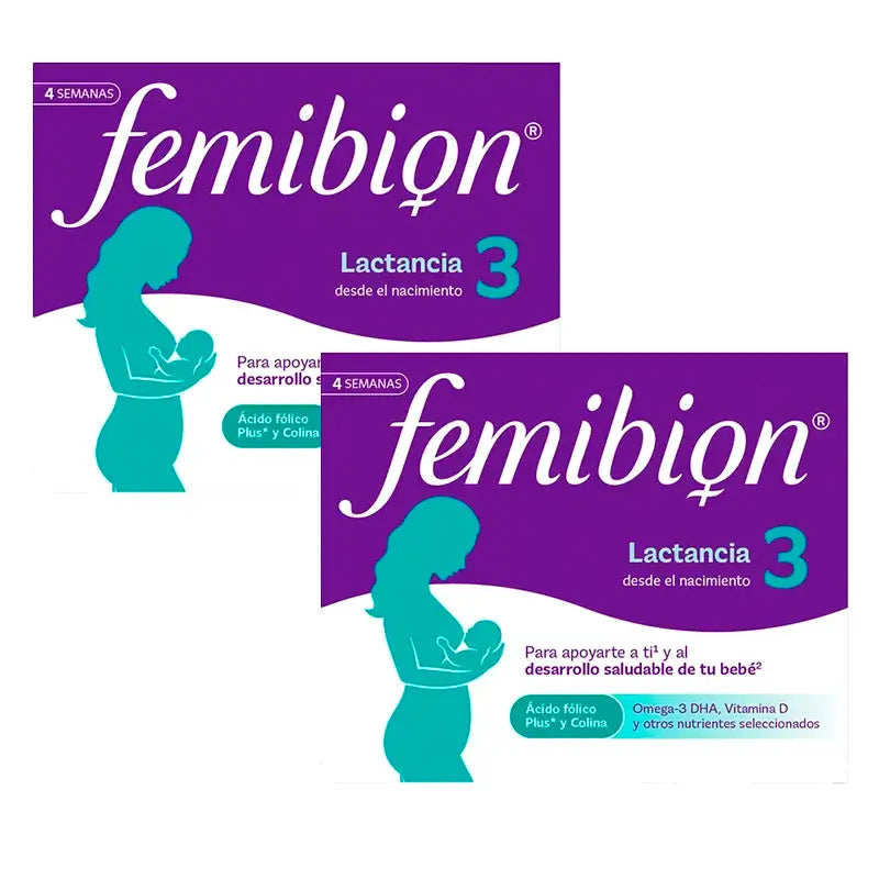 Femibion 3 Lactancia Embarazo con Ácido fólico y Vitaminas, 2 x 28 Comprimidos