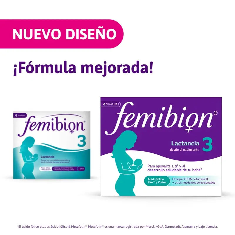 Femibion 3 Lactancia Embarazo con Ácido fólico y Vitaminas, 3 x 28 Comprimidos