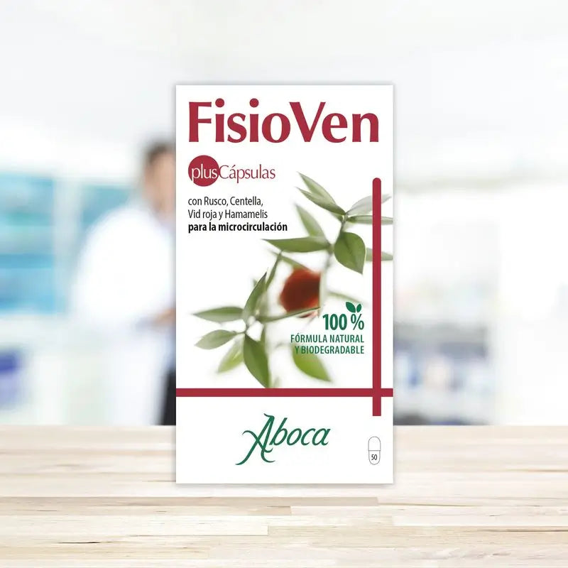 Aboca Fisioven Cápsulas Favorece La Microcirculación De Las Piernas, Con Rusco, Centella, Vid Roja Y Hammelis, 50 capsulas