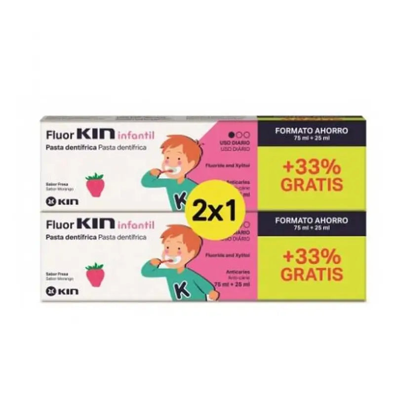 KIN FluorKIN Infantil Pasta Dentífrica, 75+25, 2X1, 0-6 Años