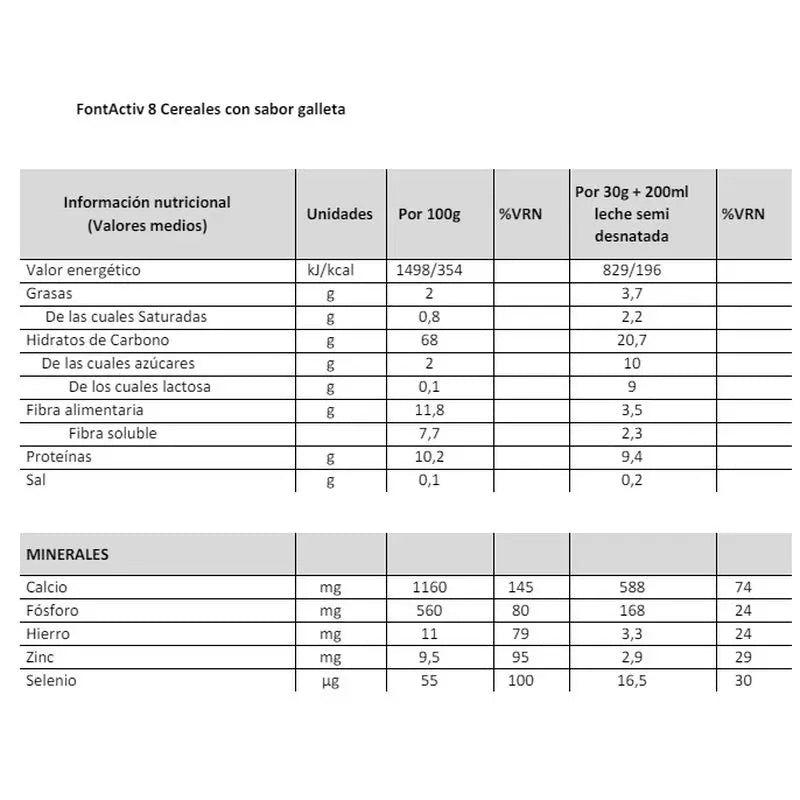 Fontactiv 8 Cereales Galleta, 500 gr