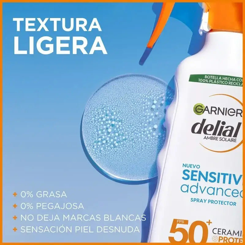 Garnier Delial Spray Protector Sensitive Advanced Ip50+ Para Pieles Claras, Sensibles E Intolerantes Al Sol, 270Ml