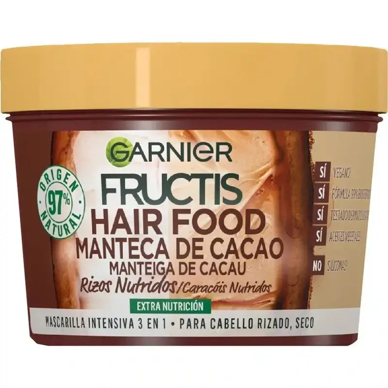 Garnier Fructis Hair Food Manteca De Cacao Mascarilla 3 En 1 Reparadora De Rizos Para Cabello Rizado Y Seco 400 Ml